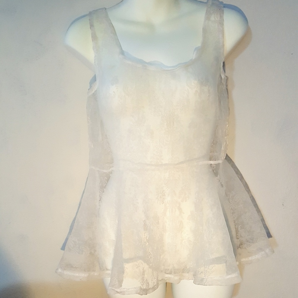 🍁🌴 Sheer ivory lace-look overlay top